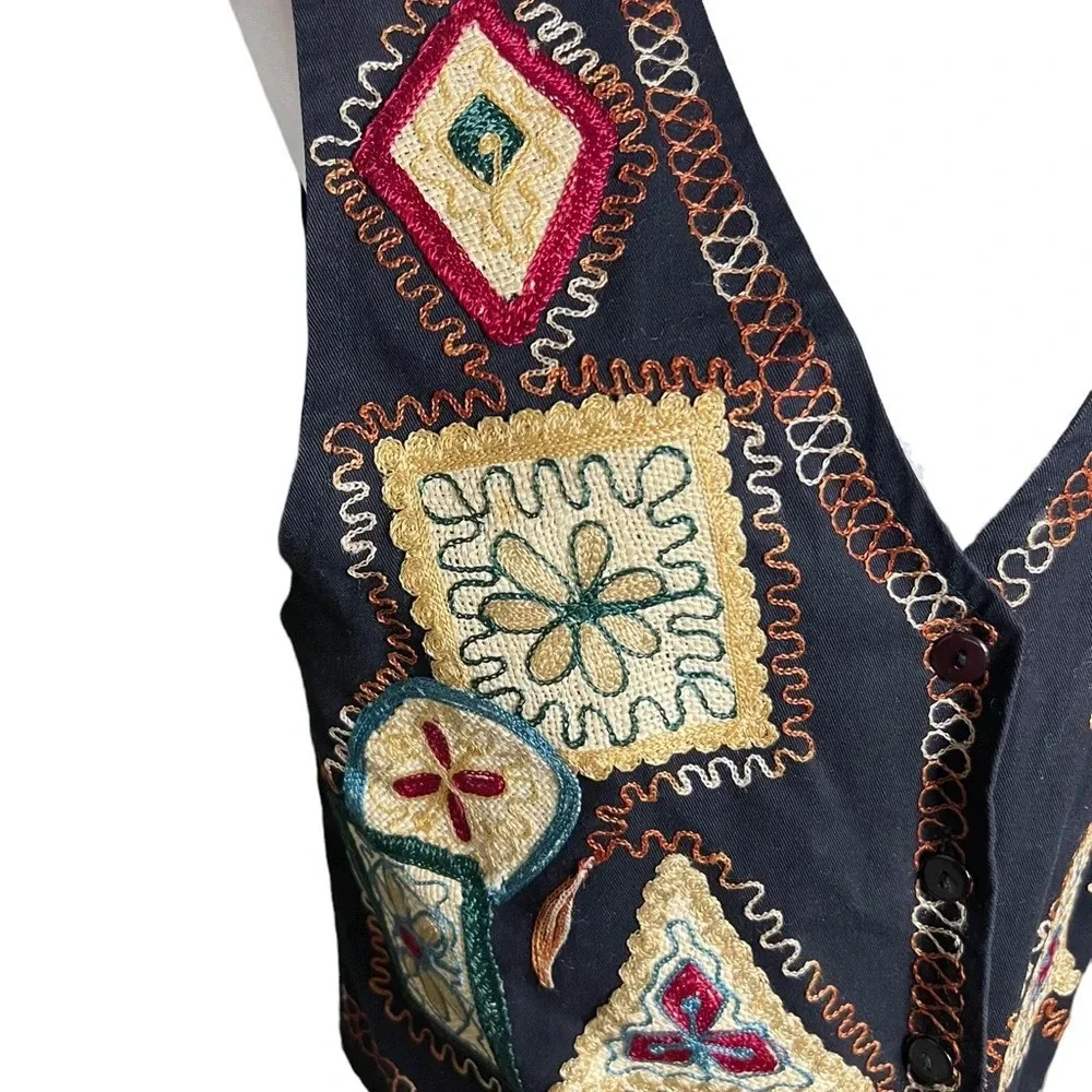 Vintage Embroidered Vest 100% Cotton Artsy M Cottagecore